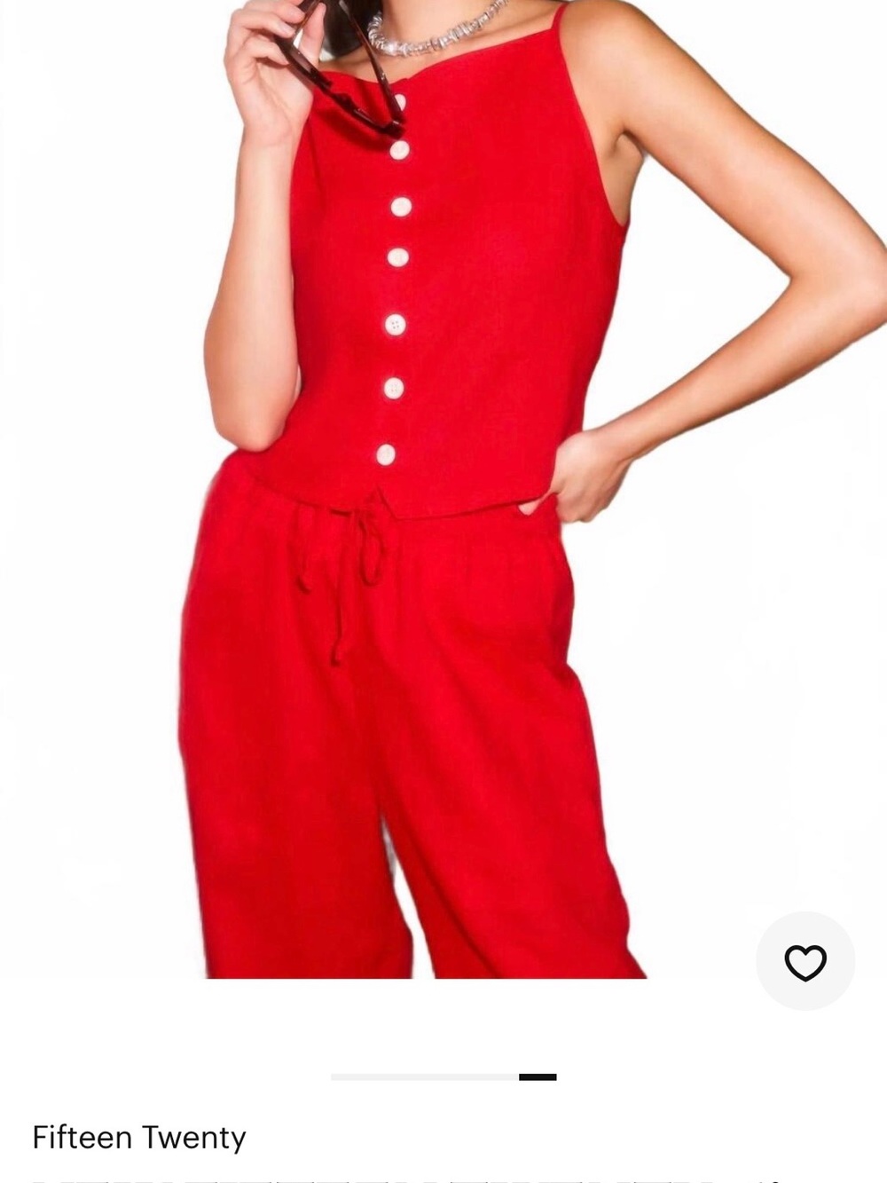 NWOT Fifteen Twenty Red Sleeveless Button Tank